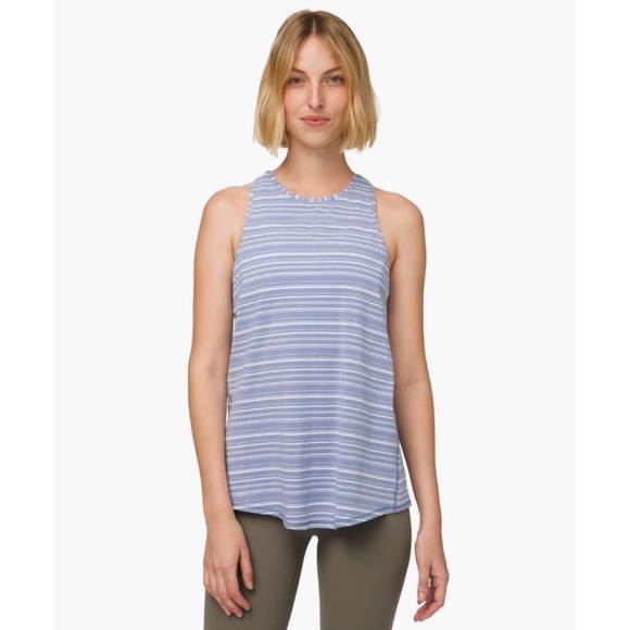 Lululemon All Tied Up Tank Cut Back Stripe Tempest Blue White 8 - Picture 2 of 9